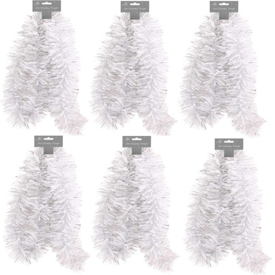 6 x 2 Metres Pack White Chunky Christmas Tinsel