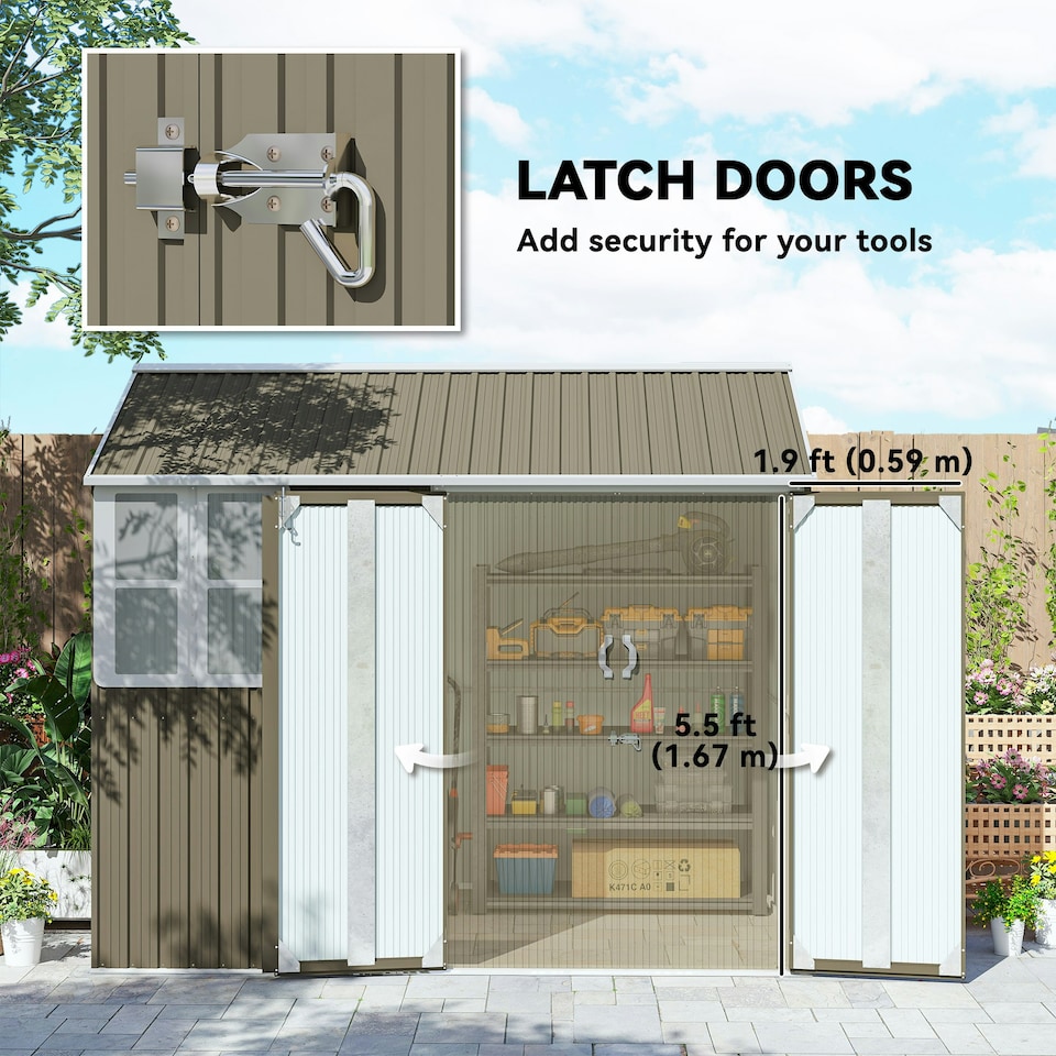 image 1 of Outsunny 8x6ft Metal Garden Shed Outdoor Storage Shed w/ Doors Window, Grey