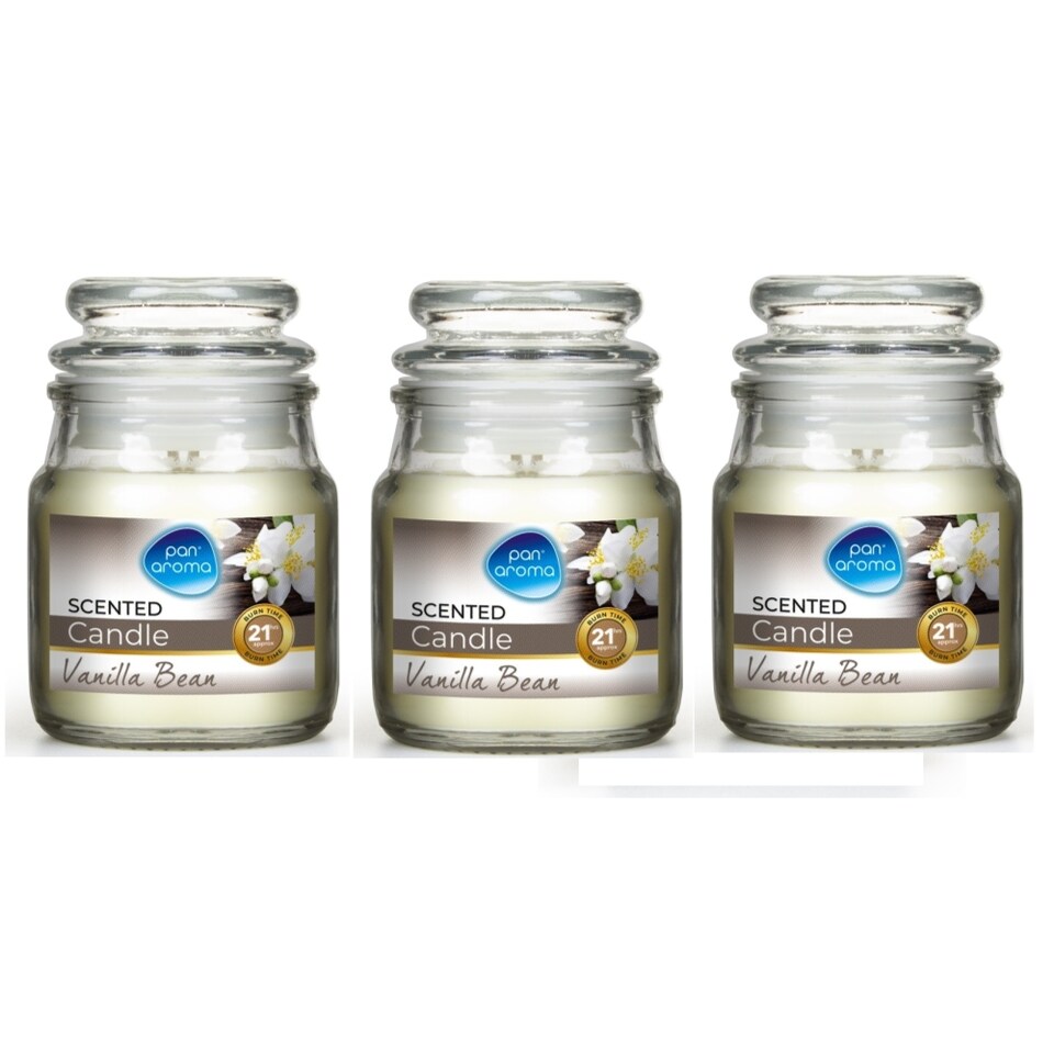 image 1 of Pack of 3 Pan Aroma Small Jar Candles With Lid - Vanilla Bean or Vanilla & Coconut