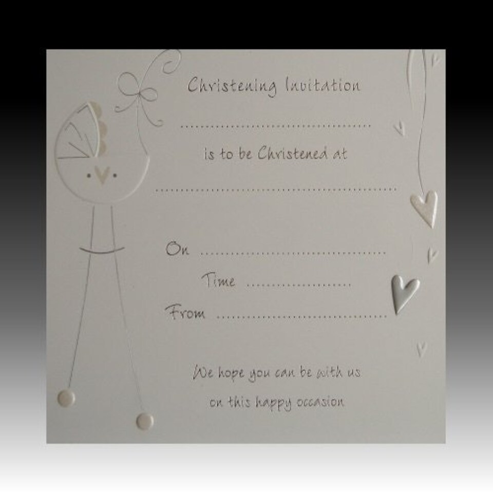 image 1 of Pack of 10 Christening Bow Luxury Card Invitations with Envelopes - White & Silver