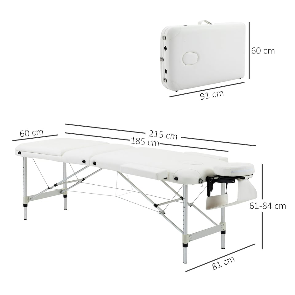 image 1 of HOMCOM Portable PVC Massage Table Beauty Therapy Couch Bed Spa Aluminum White