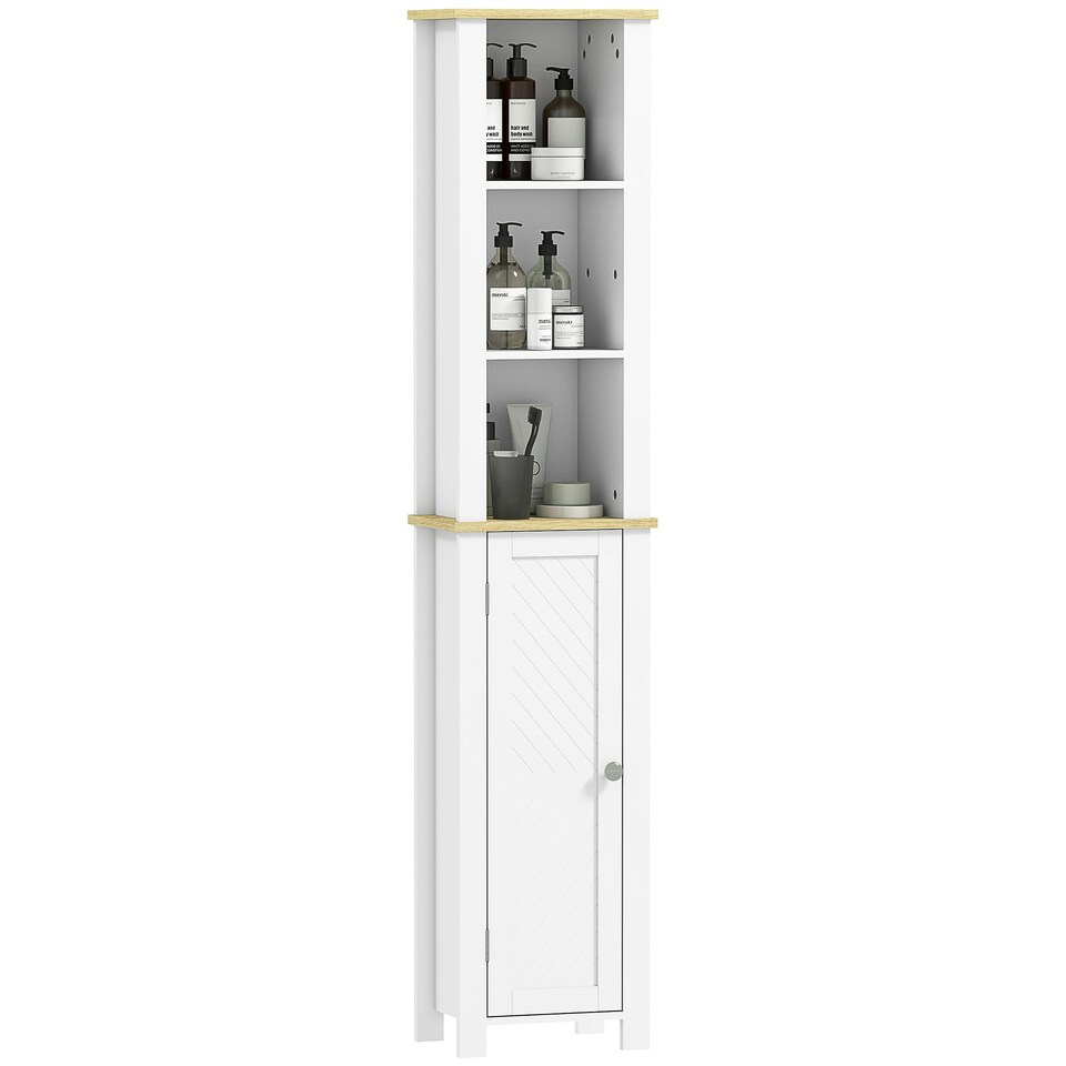 image 1 of kleankin Slim Bathroom Storage Unit with Open Compartment, White White