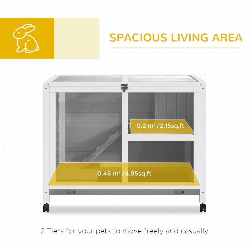 image 1 of PawHut Rabbit Hutch, Bunny Cage 2 Layers with Wheels & Open Roof, Grey