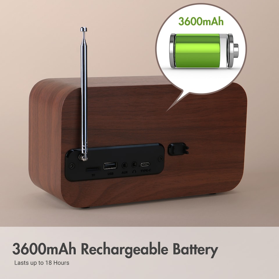 image 1 of Retro Bluetooth Speaker Rechargeable DAB/DAB+/FM Radio, Dual Alarm Clock, USB & Micro SD MP3 Playback, Large Remote Contro l – August MB450K