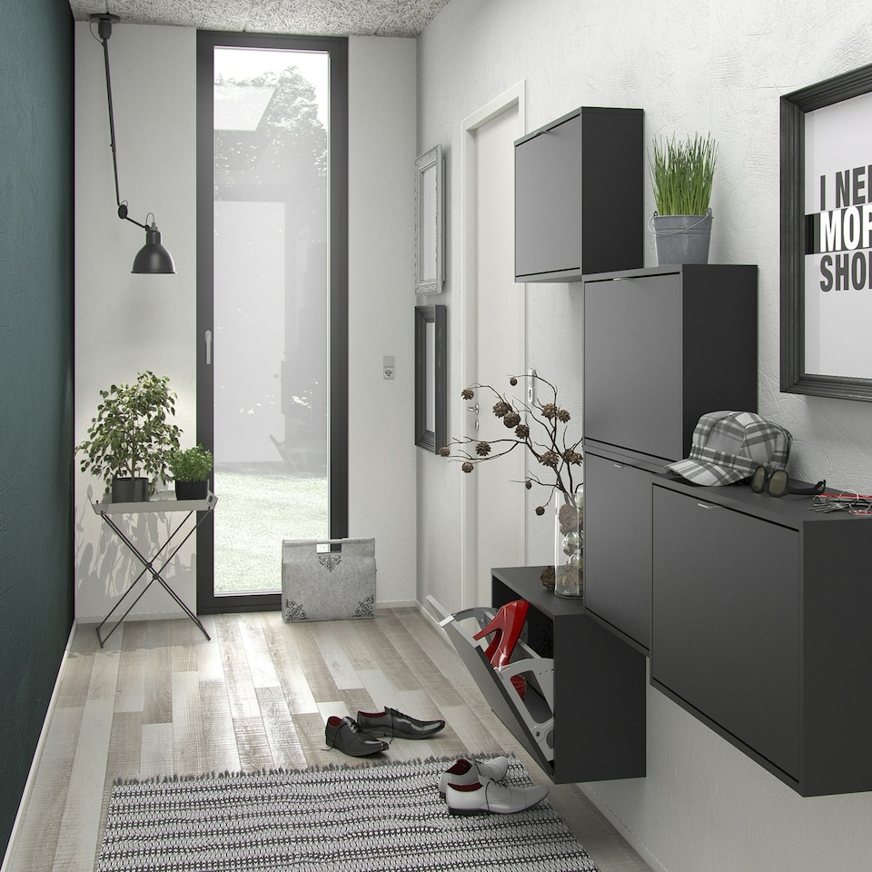 image 1 of Shoes Shoe Cabinet 2 Flip Down Doors and 1 layer in Matt Black