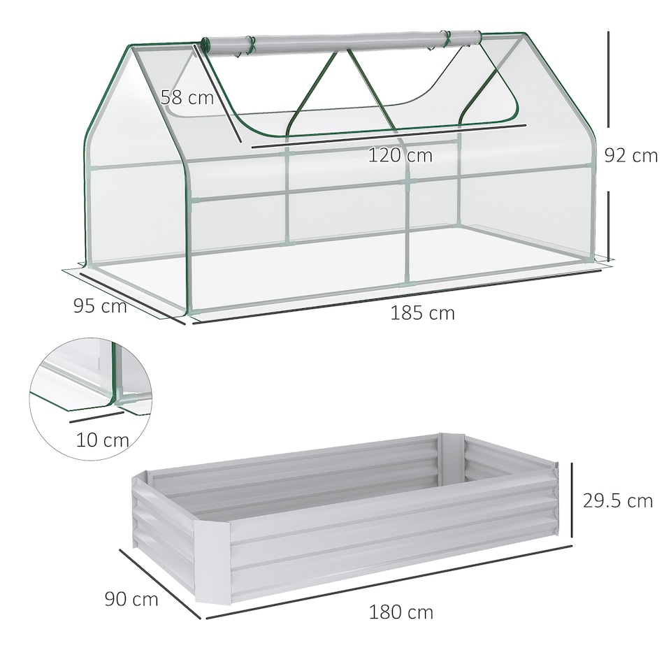 image 1 of Outsunny Raised Garden Bed Planter Box with Greenhouse, Large Window, Clear