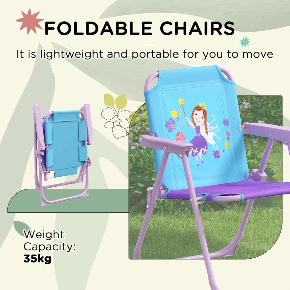 image 1 of Outsunny Kids Bistro Table and Chair Set w/ Fairy Theme, Adjustable Parasol