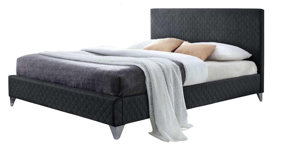 image 1 of 4ft6 Double Dark Grey Quilted Fabric,Upholstered,Bed Frame,Bedstead,Padded,Linen | Grey | Double