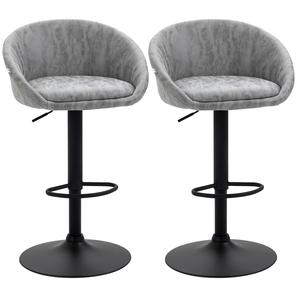 image 1 of HOMCOM Modern Bar Stools Set of 2, Height Adjustable Swivel Barstools, PU Leather Upholstered Bar Chair with Backrest, Armrests and Footrest for Breakfast Bar, Counter, Kitchen, Light Grey