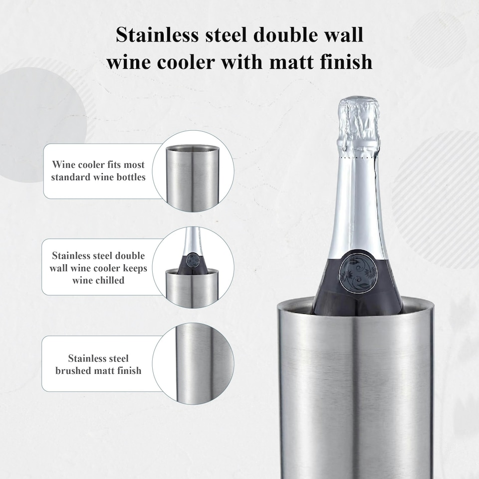 image 1 of Buckingham Double Wall Stainless Steel Wine Bottle Cooler Bucket Ice Party Bar matt finish , 1.3 Litre / 18 cm