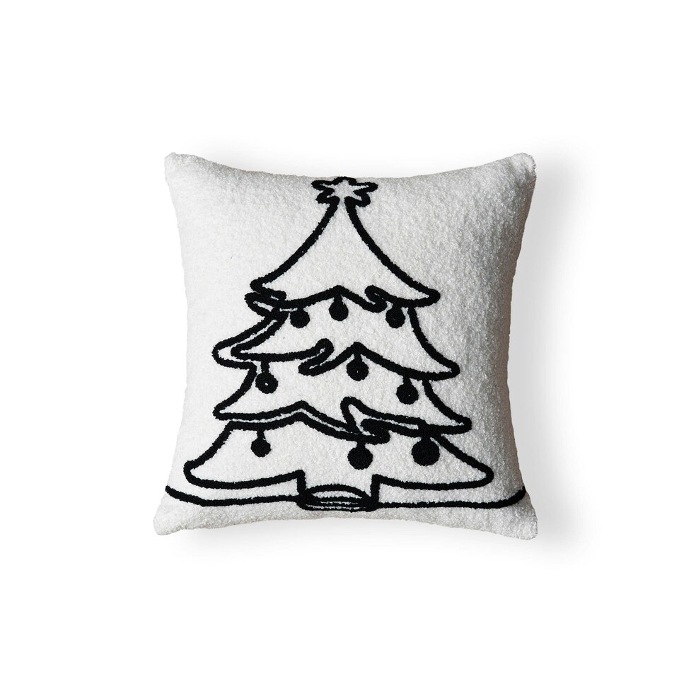 image 1 of BHS Christmas Tree Tufted Cushion, Natural Cream | Black