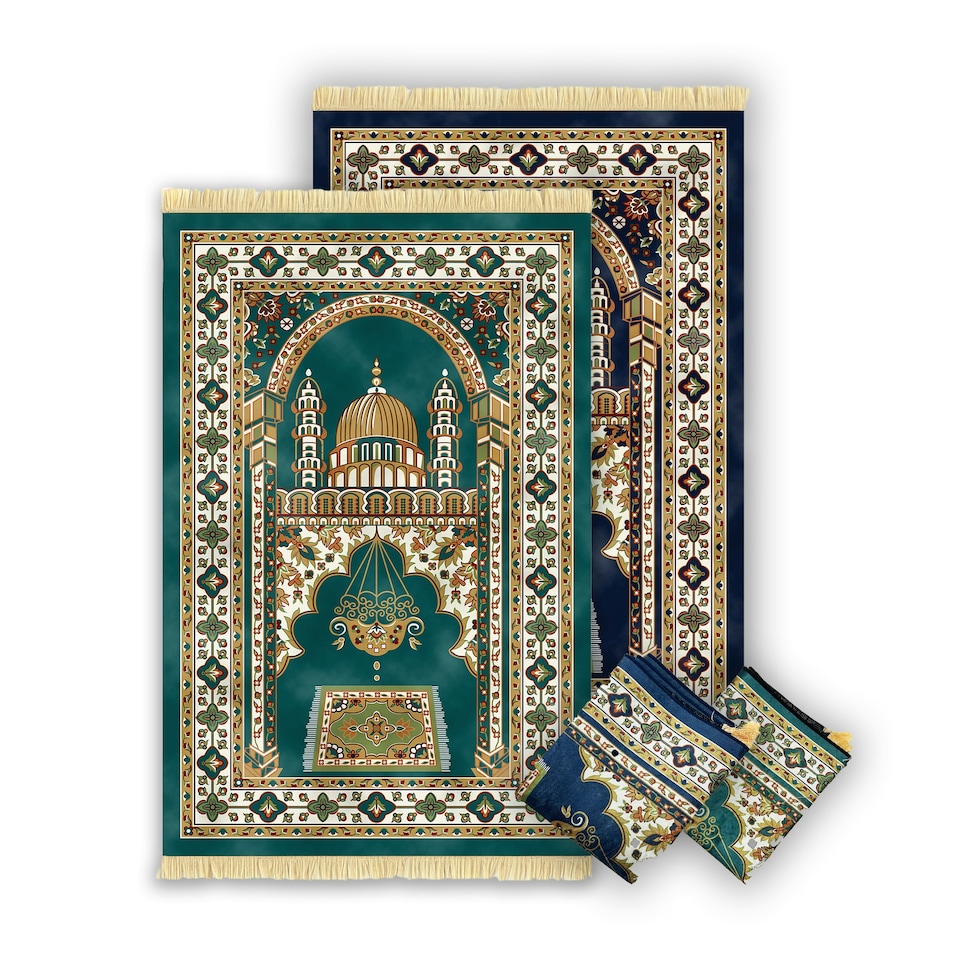image 1 of Velvet Prayer Mat - Blue and Green Blue