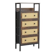 Living and Home 4-Drawer Rustic Rattan Storage Cabinet with Shelf