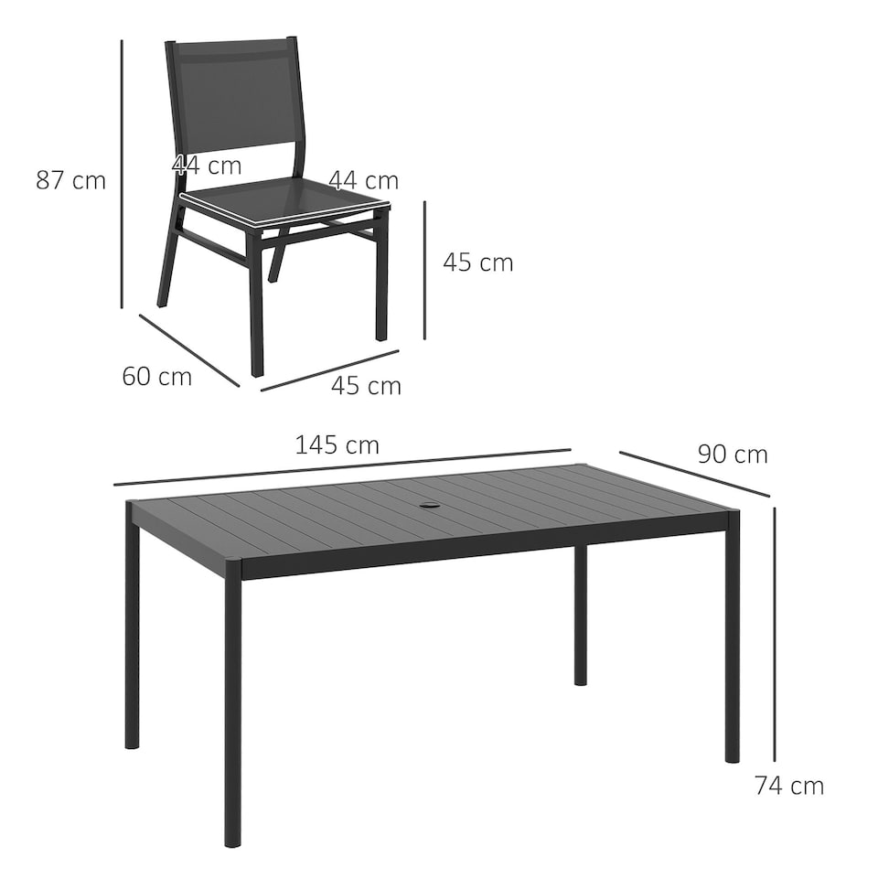 image 1 of Outsunny 7 Piece Garden Dining Set with Breathable Mesh Seat, Aluminium Top