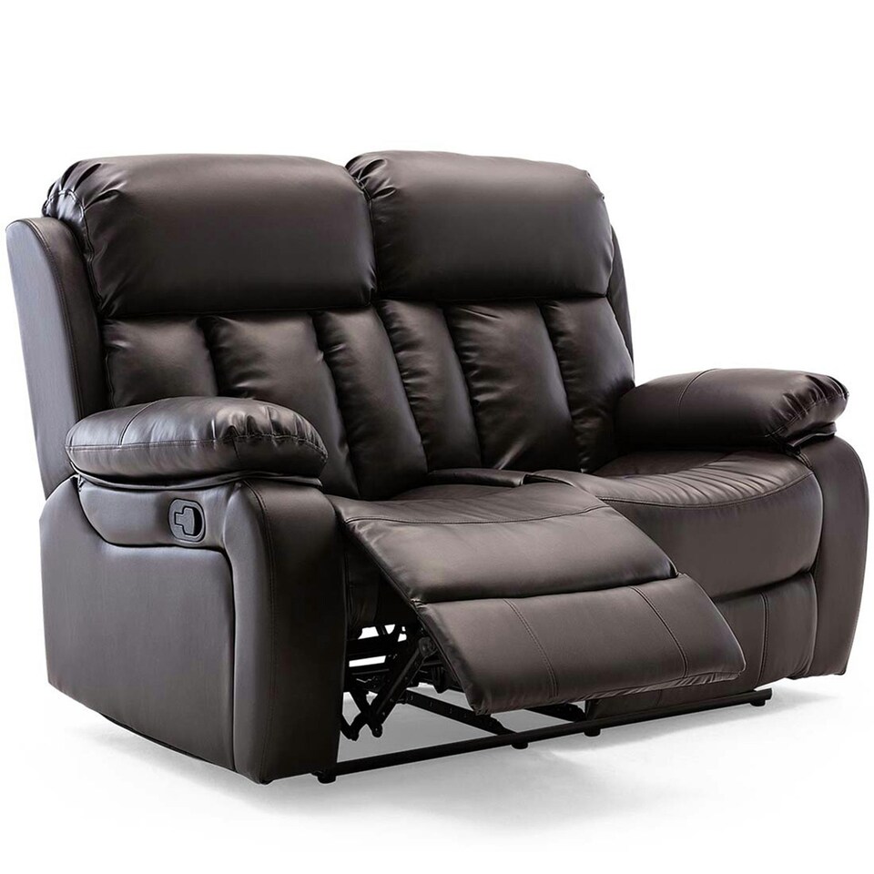 image 1 of Chester 2 Seater Manual High Back Bonded Leather Recliner Sofa (Brown)