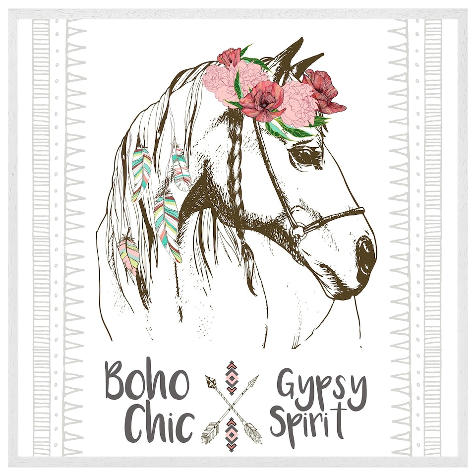 image 1 of Horse with flower chic (Picutre Frame) White | XS