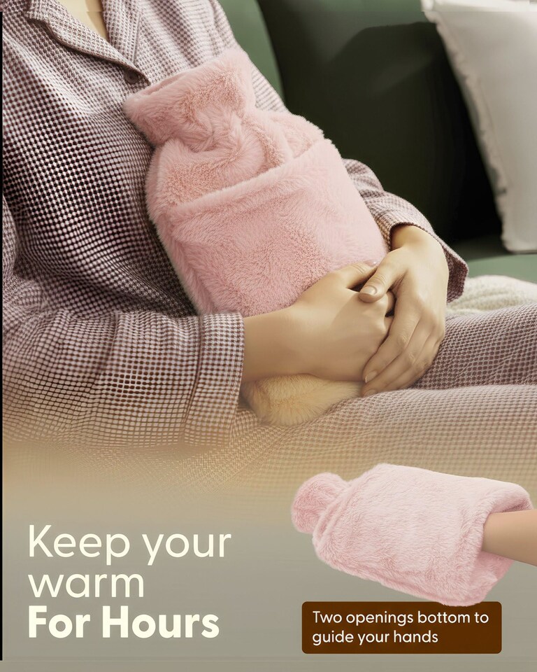 image 1 of Keplin Fluffy Faux Fur Hot Water Bottle 2 Litre with Hand Warming Cover