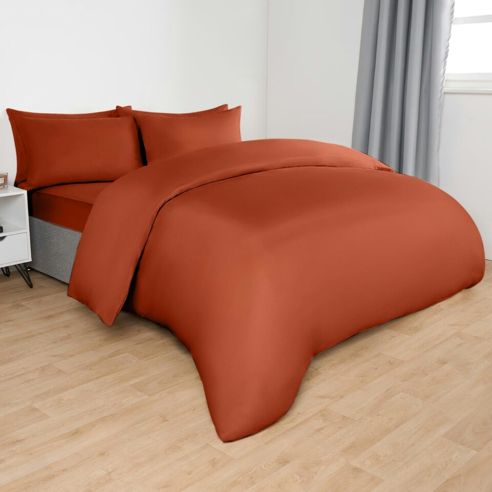 image 1 of OHS Soft Cosy Microfibre Plain Duvet Cover and Pillowcase Set Orange | Rust | Double
