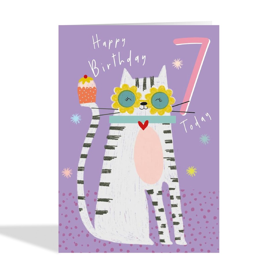 image 1 of Cute Cat 7th Birthday Card For Her