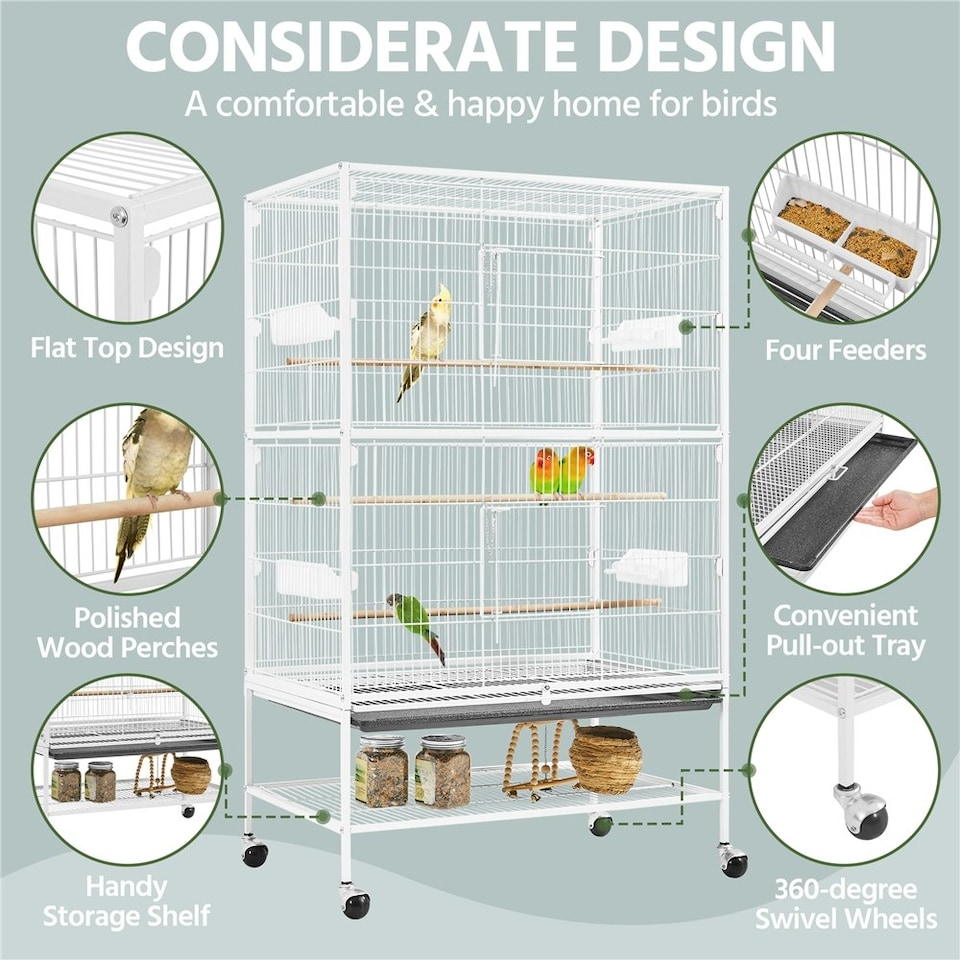 image 1 of Yaheetech 132 cm Tall Large Parrot Cage Rolling Metal Bird Cage White