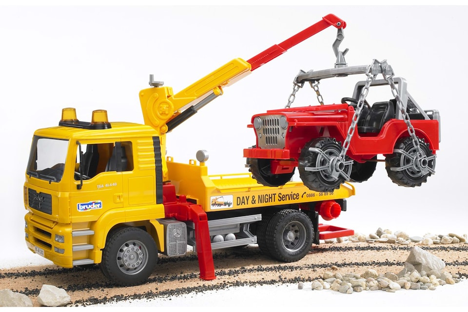 image 1 of Bruder MAN TGA Breakdown-truck with cross country vehicle Detailed Vehicle & Playset Model