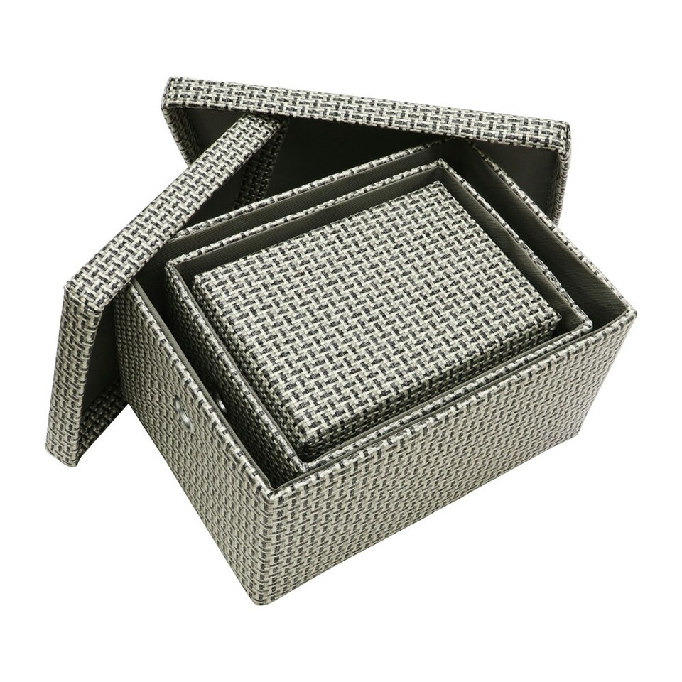 image 1 of JVL Silva Rectangular Fabric Storage Baskets with Lids, Set of 3, Grey Grey