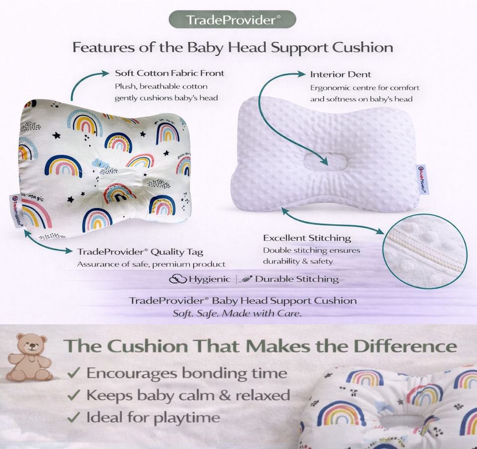 image 1 of TradeProvider® Baby Head Support Cushion for Pram, Pushchair, Stroller, Infant Support Pad, Newborn Travel Headrest (Cloud Dreams Collection)