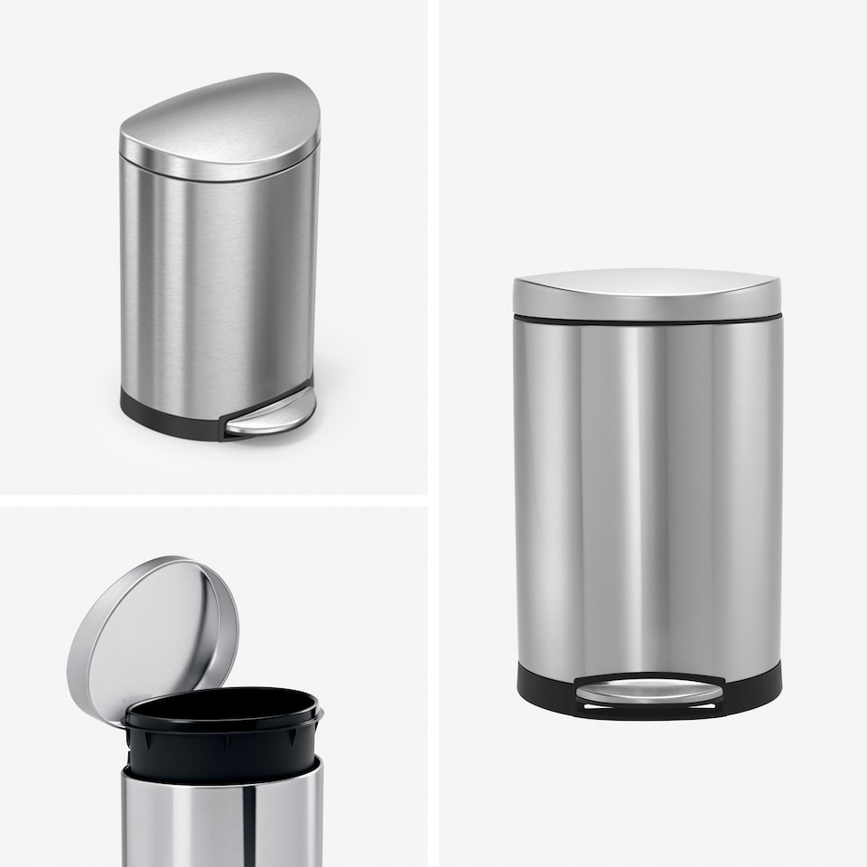 image 1 of Simplehuman 6L Semi Round Bathroom Pedal Bin, Brushed Stainless Steel
