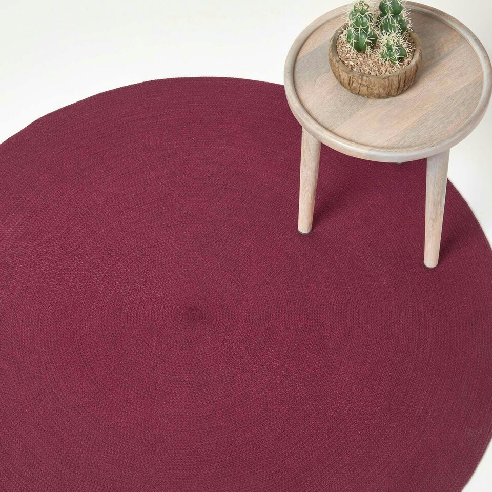 image 1 of Homescapes Plum Handmade Woven Braided Round Rug - 120 cm Purple | 120 cm Round
