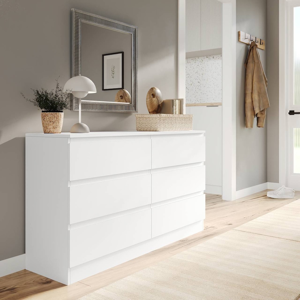 image 1 of Minimalist Chest of 6 Drawers - 68.6x120x35cm | White | White & White | 1
