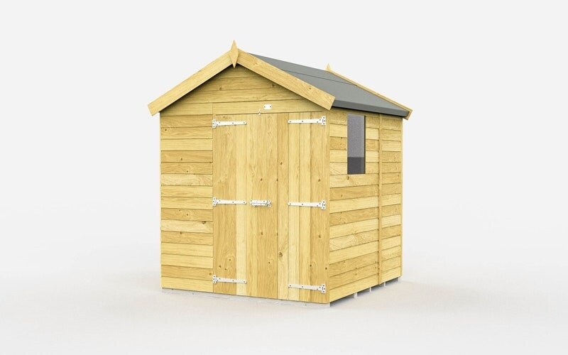 7 x 5 Feet Apex Shed - Double Door With Windows - Wood - L158 x W214 x H217 cm Brown