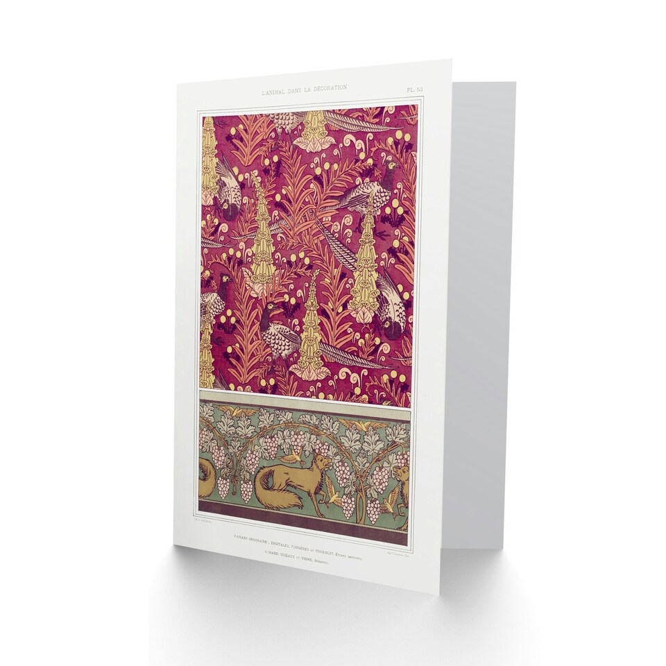 image 1 of Maurice Pillard Verneuil Art Card Flowers Pheasants and Foxes Patterns