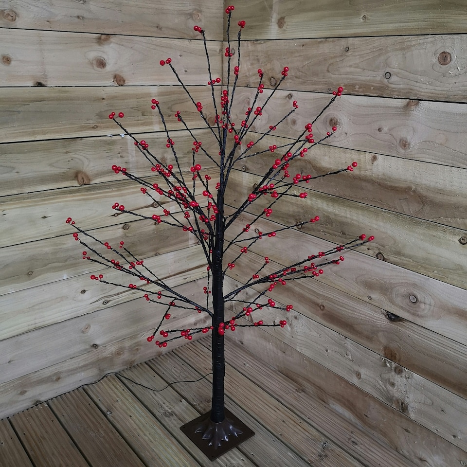 image 1 of 120cm 4ft Christmas Lit Black Twig Tree Red Berry 400 Warm White LED