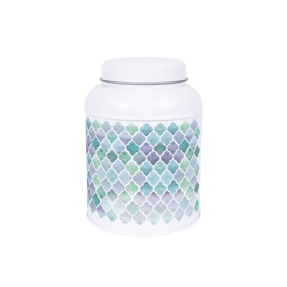 image 1 of Arabesque Tile Mixed Herbs Canister - Small Domed Lid Kitchen Storage Jar
