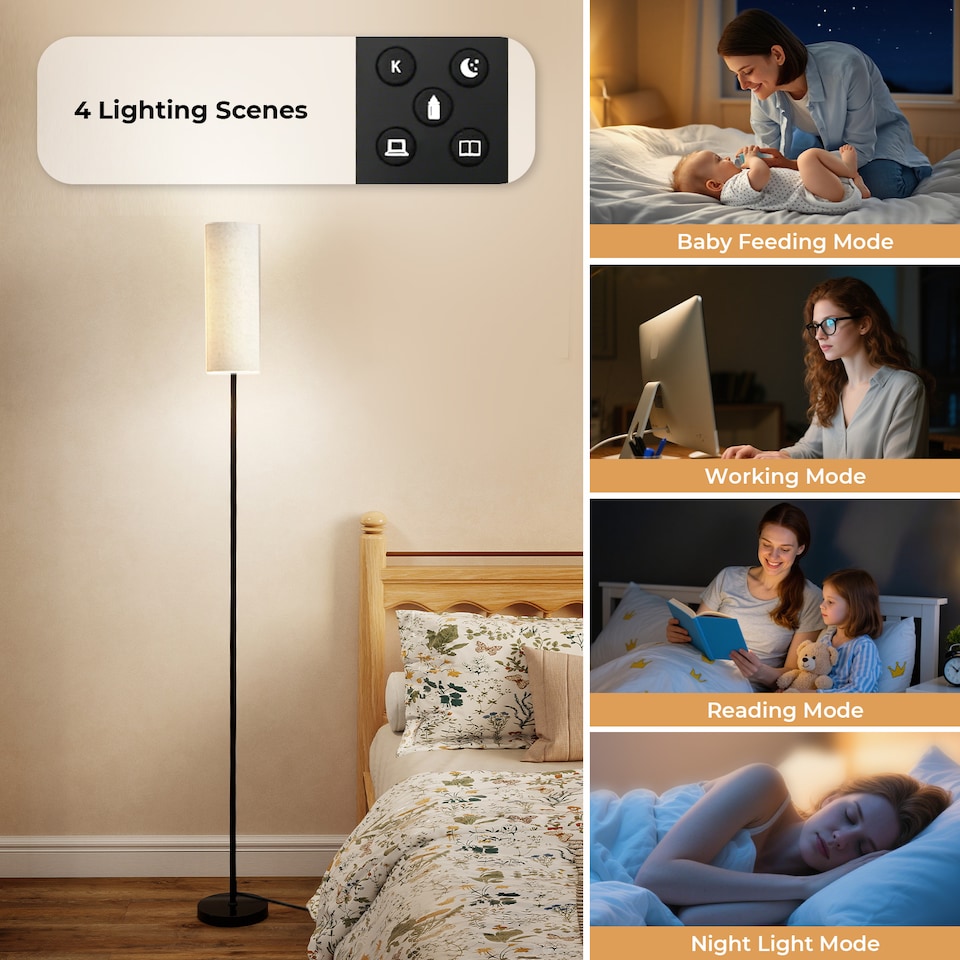 image 1 of Emitto LED Floor Lamp Dimmable with Remote and Foot Switch Bulb Included
