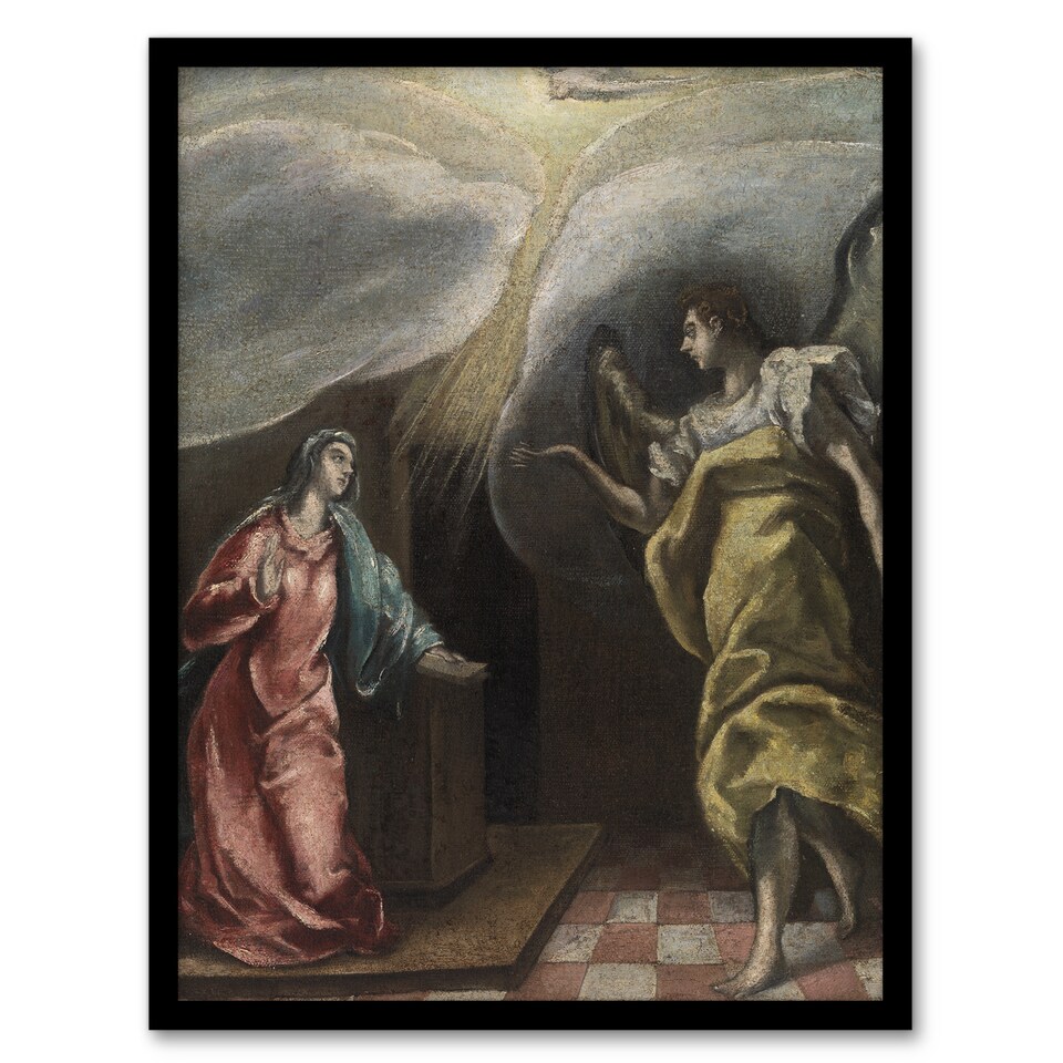 image 1 of Annunciation Archangel Gabriel and Mary El Greco Framed Wall Art Print 12X16"
