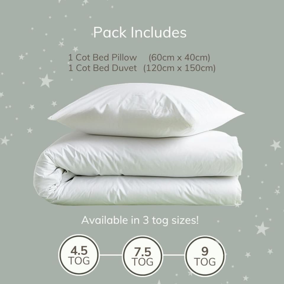 image 1 of Opulent Home 9 Tog Cot Bed Duvet and Pillow Set | Anti-Allergy Baby & Toddler Winter Quilt Bedding|White