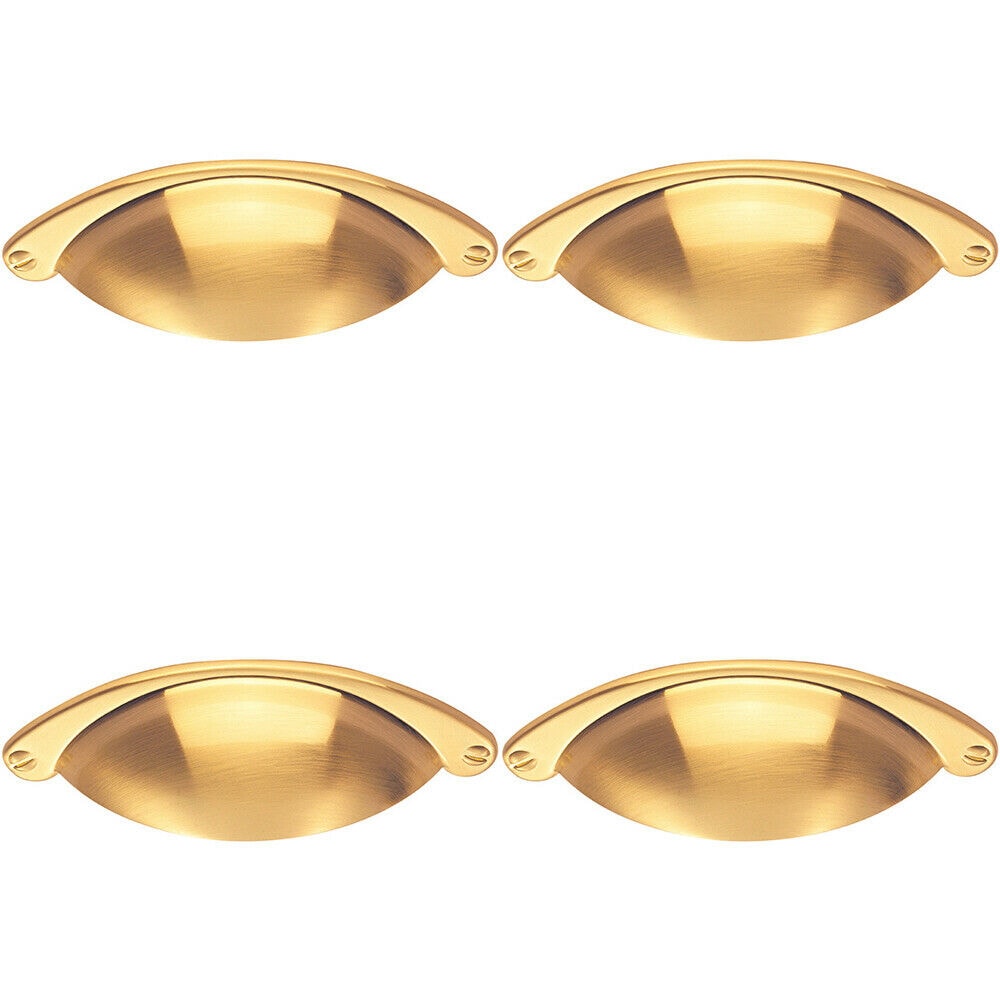 Loops 4x Traditional Cup Pull Handle 104 x 26mm 64mm Fixing Centres Satin Brass in Metallics