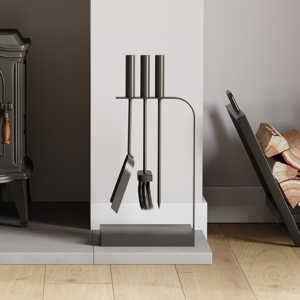 image 1 of Fire Vida 4 Piece Aston Companion Set Fireside Fireplace Accessory, Black
