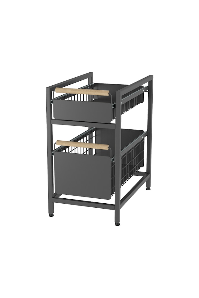 image 1 of Living and Homr Kitchen Pull-Out Storage Organiser for Cabinet, Black, Double Layer-M | Black