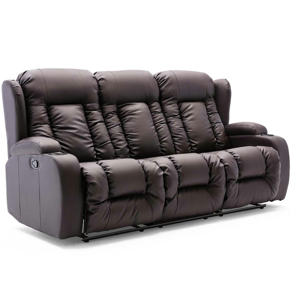 image 1 of Caesar 3 Seater Manual High Back Bonded Leather Recliner Sofa (Brown)