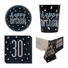 Black Glitz 30th Birthday 8 Person Value Party Pack