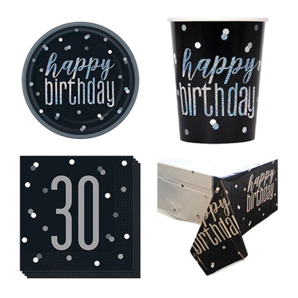 Black Glitz 30th Birthday 8 Person Value Party Pack