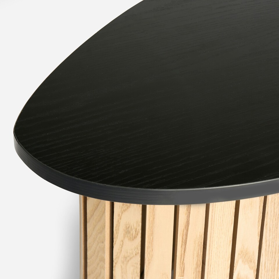 image 1 of OHS Ribbed Round Oval Home Living Room Modern Decor Coffee Side End Table Multi | Light Wood and Black