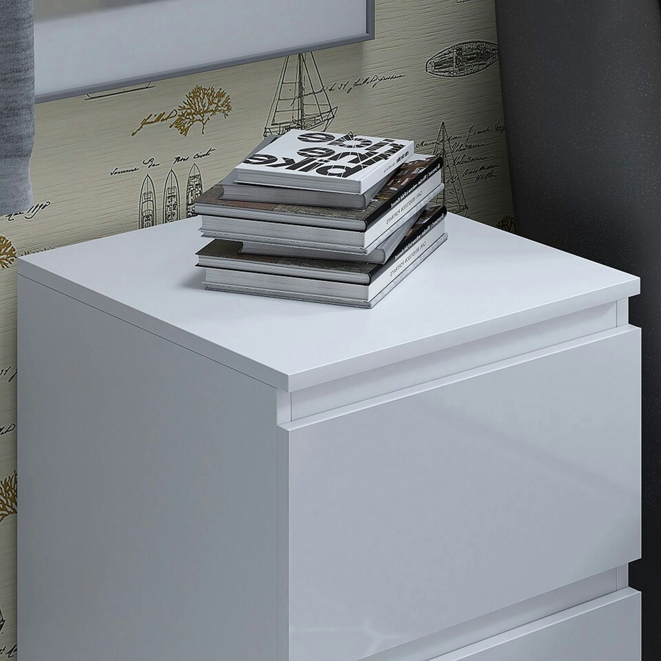 image 1 of FWStyle Carlton 2 Drawer Bedside Nightstand - White Gloss Front