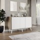 image 5 of URBNLIVING Oak Carcass 3 Door Sliding Storage Cabinet | Multi | White Doors & White Legs | 1