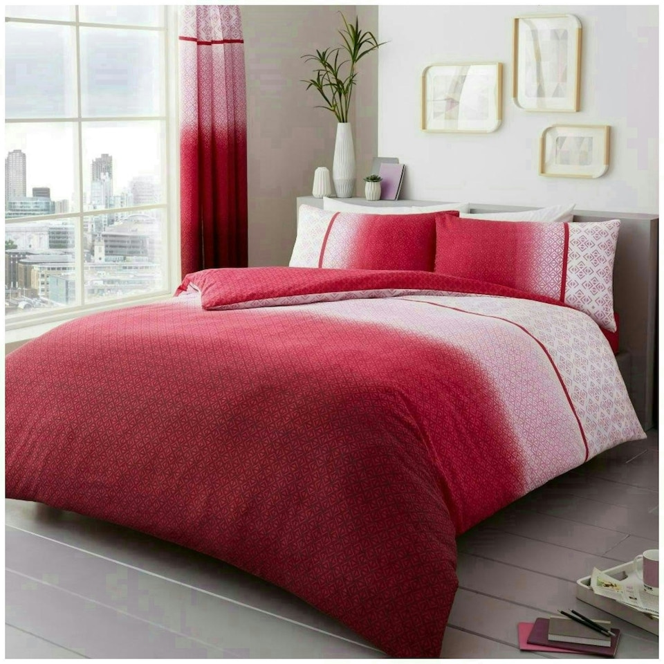 image 1 of VELVETIO Urban Ombre Duvet Cover Set Reversible Polycotton Easy Care Beddings Pink | Single