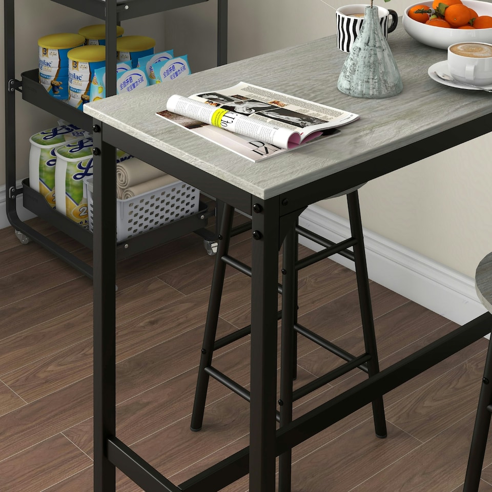 image 1 of HOMCOM 3 Piece Bar Set, Industrial Kitchen and Chair Set Grey