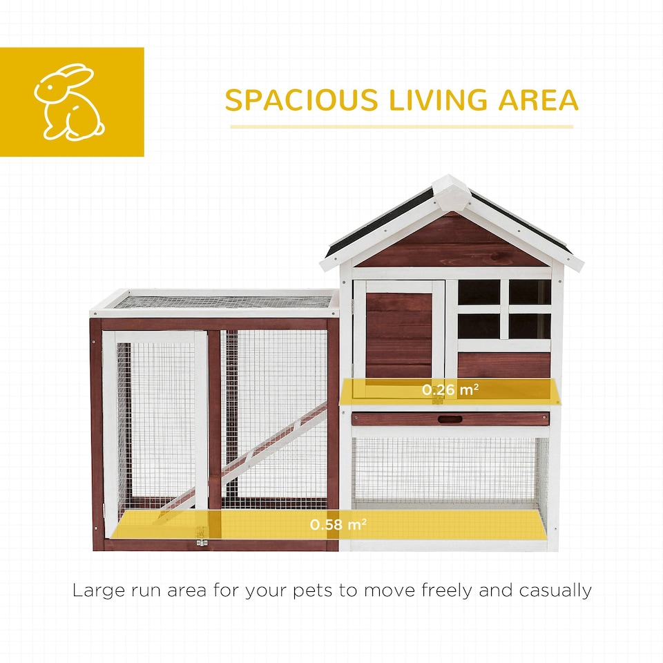 image 1 of PawHut Rabbit Hutch, Bunny Cage Outdoor Wooden House w/Tray & Ramp, Brown