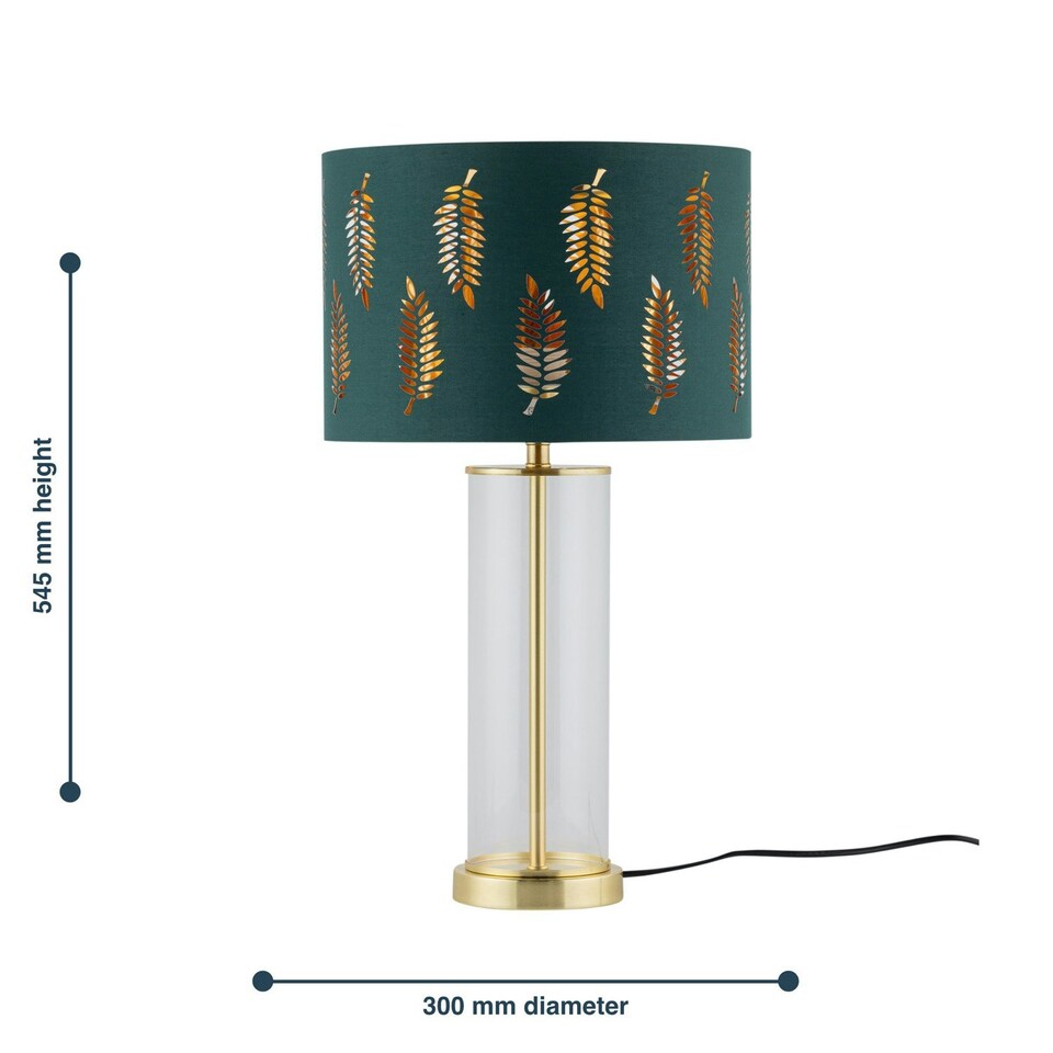 image 1 of Set of 2 Aura - Satin Brass Lamps with Green Fern Cut Out Shades Bronze | Green